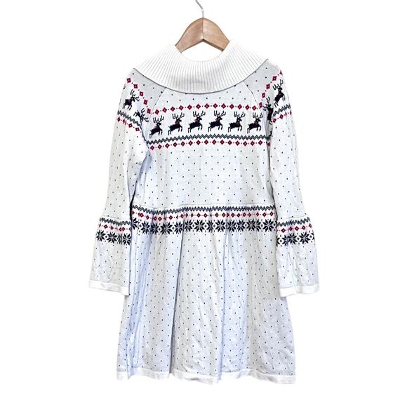 Janie and Jack Reindeer Christmas Girls Sweater Dress Size 7 Nordic Holiday - Picture 1 of 8